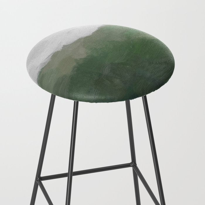 Valleys Beyond - Green Grass Hills Nature Pasture Gray Sky Clouds Abstract Nature Farmhouse Painting Stool Gallery Image 2