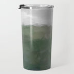 Valleys Beyond - Green Grass Hills Nature Pasture Gray Sky Clouds Abstract Nature Farmhouse Painting Travel Mug Gallery Image 3