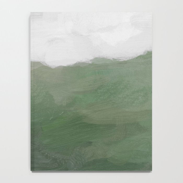 Valleys Beyond - Green Grass Hills Nature Pasture Gray Sky Clouds Abstract Nature Farmhouse Painting Notebook Gallery Image 4