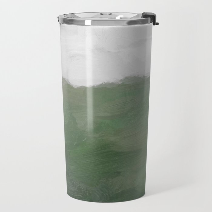 Valleys Beyond - Green Grass Hills Nature Pasture Gray Sky Clouds Abstract Nature Farmhouse Painting Travel Mug Gallery Image 2