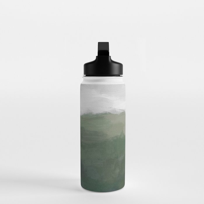 Valleys Beyond - Green Grass Hills Nature Pasture Gray Sky Clouds Abstract Nature Farmhouse Painting Water Bottle Gallery Image 3