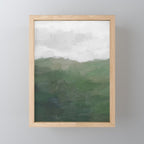 Valleys Beyond - Green Grass Hills Nature Pasture Gray Sky Clouds Abstract Nature Farmhouse Painting Mini Art Print Gallery Image 1