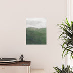 Valleys Beyond - Green Grass Hills Nature Pasture Gray Sky Clouds Abstract Nature Farmhouse Painting Poster Gallery Image 2