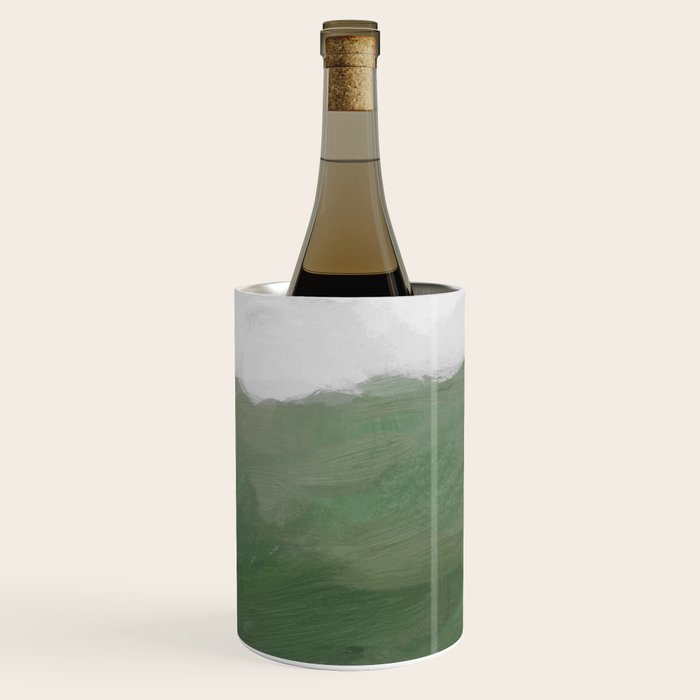 Valleys Beyond - Green Grass Hills Nature Pasture Gray Sky Clouds Abstract Nature Farmhouse Painting Wine Chiller Gallery Image 3