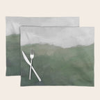 Valleys Beyond - Green Grass Hills Nature Pasture Gray Sky Clouds Abstract Nature Farmhouse Painting Placemat Gallery Image 1