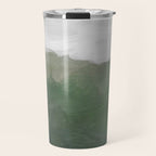 Valleys Beyond - Green Grass Hills Nature Pasture Gray Sky Clouds Abstract Nature Farmhouse Painting Travel Mug Gallery Image 1