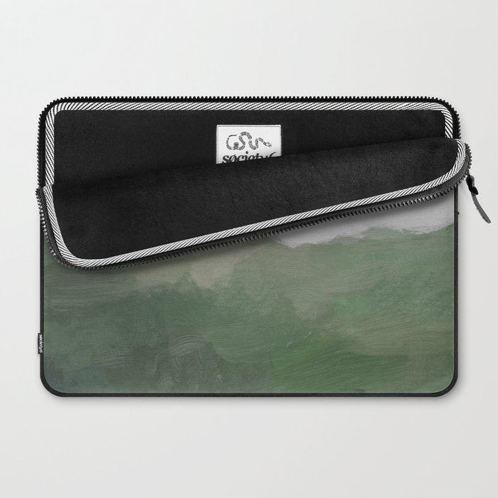 Valleys Beyond - Green Grass Hills Nature Pasture Gray Sky Clouds Abstract Nature Farmhouse Painting Laptop Sleeve Gallery Image 2