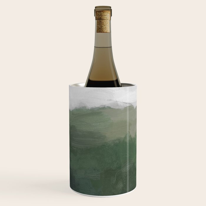 Valleys Beyond - Green Grass Hills Nature Pasture Gray Sky Clouds Abstract Nature Farmhouse Painting Wine Chiller Gallery Image 2