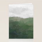 Valleys Beyond - Green Grass Hills Nature Pasture Gray Sky Clouds Abstract Nature Farmhouse Painting Stationery Card Gallery Image 2