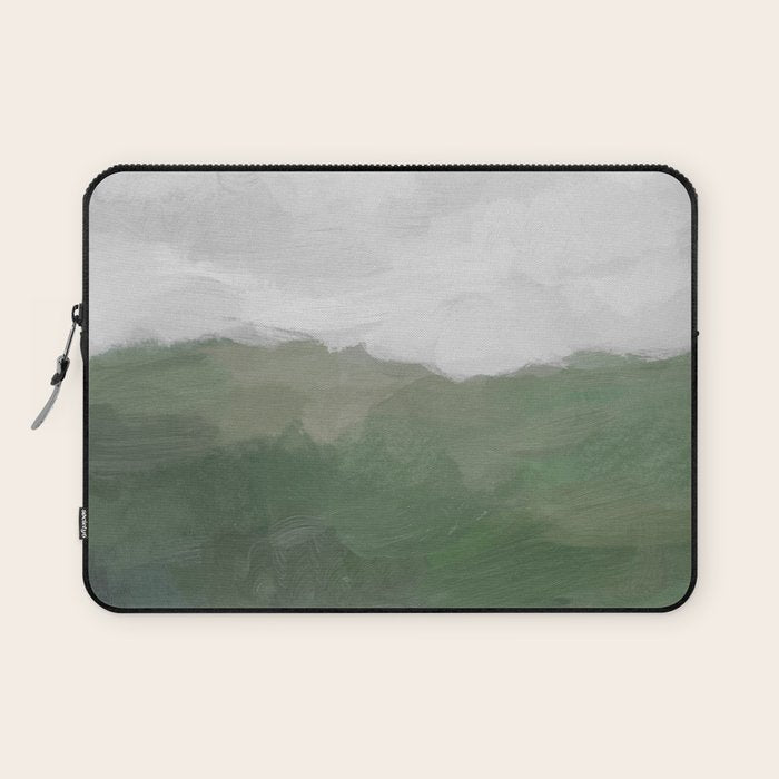 Valleys Beyond - Green Grass Hills Nature Pasture Gray Sky Clouds Abstract Nature Farmhouse Painting Laptop Sleeve Gallery Image 1