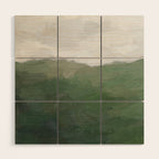 Valleys Beyond - Green Grass Hills Nature Pasture Gray Sky Clouds Abstract Nature Farmhouse Painting Wood Wall Art Gallery Image 1