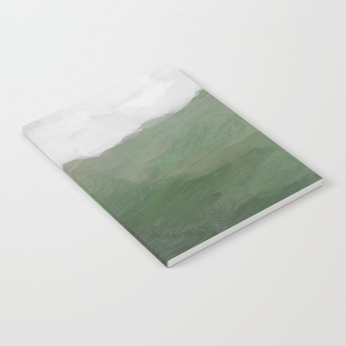Valleys Beyond - Green Grass Hills Nature Pasture Gray Sky Clouds Abstract Nature Farmhouse Painting Notebook Gallery Image 2