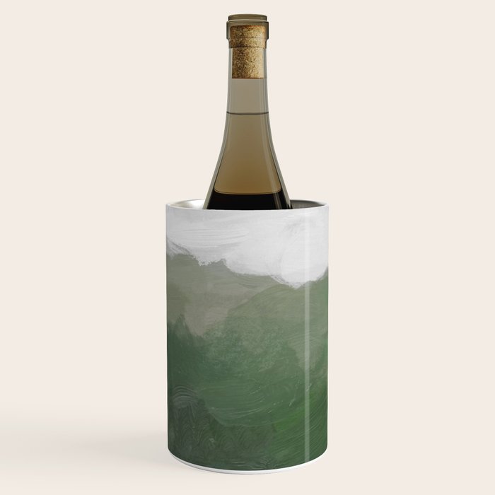 Valleys Beyond - Green Grass Hills Nature Pasture Gray Sky Clouds Abstract Nature Farmhouse Painting Wine Chiller Gallery Image 1