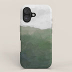 Valleys Beyond - Green Grass Hills Nature Pasture Gray Sky Clouds Abstract Nature Farmhouse Painting iPhone Case Gallery Image 1