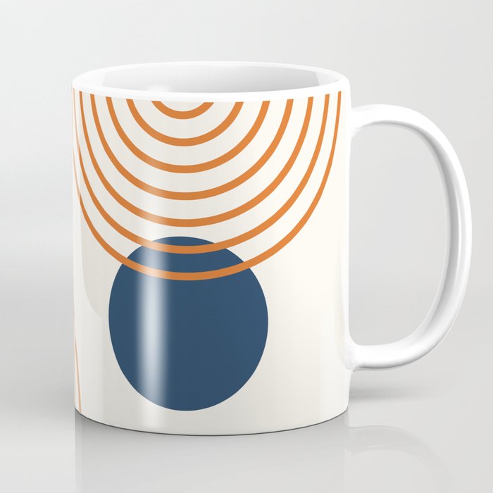 Mid Century Modern Geometric 195 in Navy Blue Orange Coffee Mug Gallery Image 1