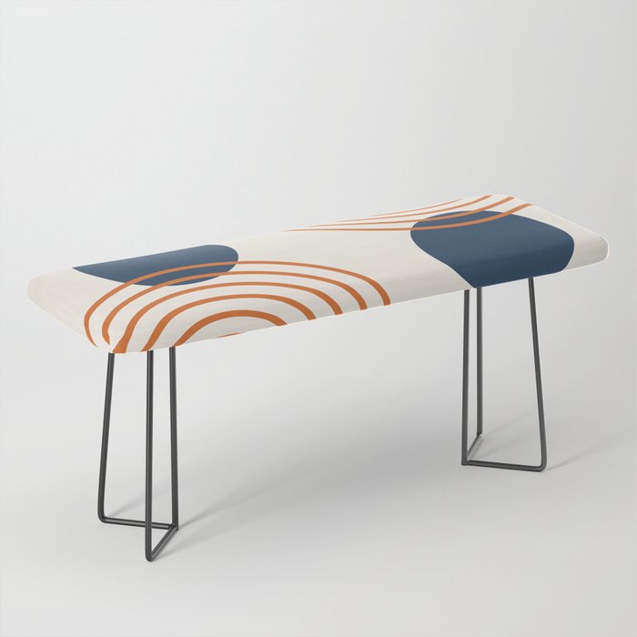Mid Century Modern Geometric 195 in Navy Blue Orange Bench Gallery Image 1