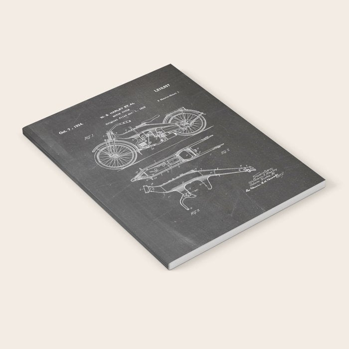 Harley Motorcycle Patent - Harley Bike Art - Black Chalkboard Notebook Gallery Image 2