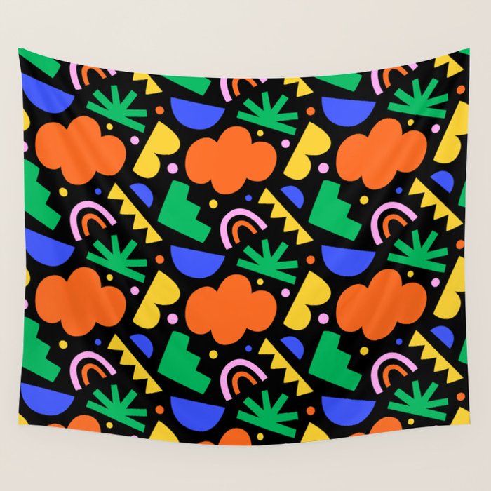 Creative colorful organic shape art pattern Wall Tapestry Gallery Image 4