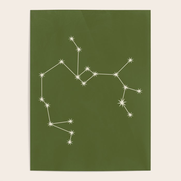 Sagittarius Zodiac Star Constellation Line Art Olive Green Poster Gallery Image 4