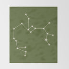Sagittarius Zodiac Star Constellation Line Art Olive Green Throw Blanket Gallery Image 2