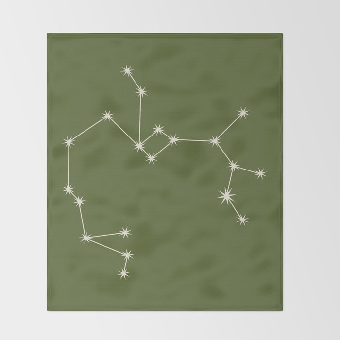 Sagittarius Zodiac Star Constellation Line Art Olive Green Throw Blanket Gallery Image 2