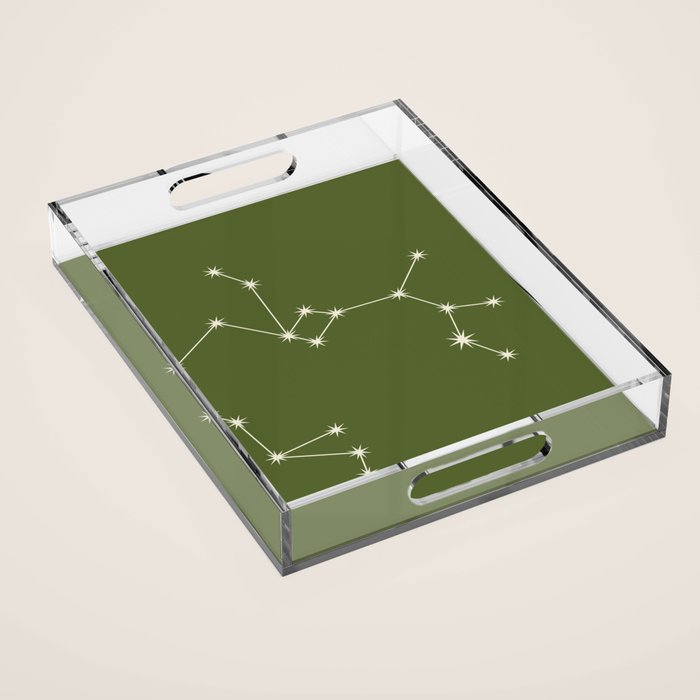 Sagittarius Zodiac Star Constellation Line Art Olive Green Acrylic Tray Gallery Image 1