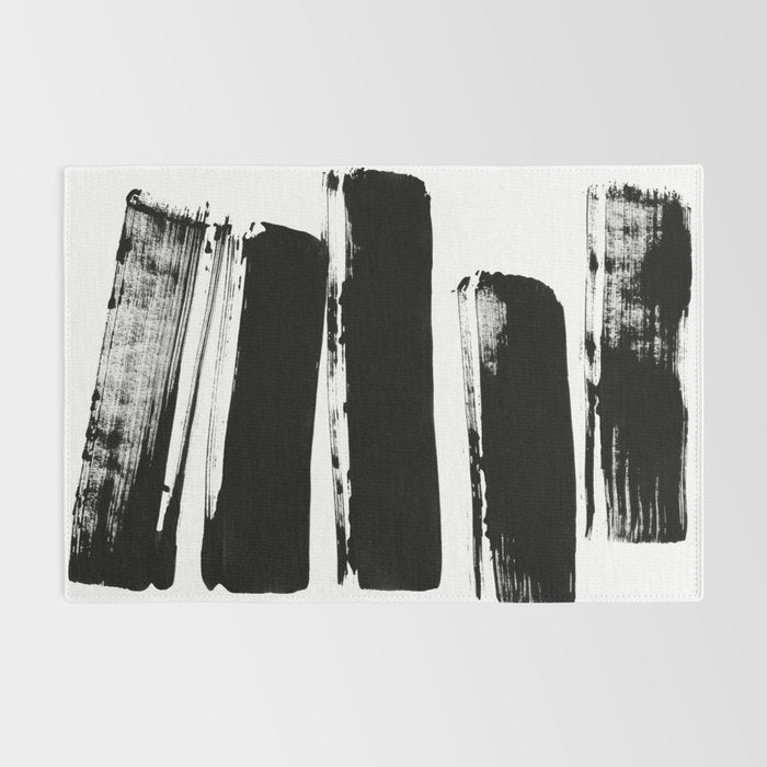 Stripes Black & White Minimalist Abstract Mid century Ink Art Dark Brush Strokes Rug Gallery Image 2