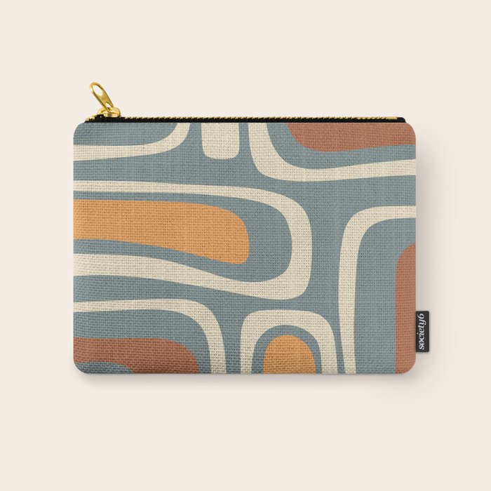 Palm Springs Retro Mid-Century Modern Abstract Pattern Slate Blue Orange Rust Cream Carry All Pouch Gallery Image 1