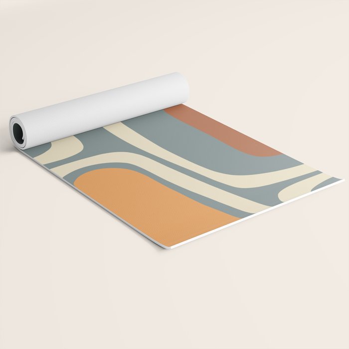Palm Springs Retro Mid-Century Modern Abstract Pattern Slate Blue Orange Rust Cream Yoga Mat Gallery Image 2