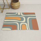 Palm Springs Retro Mid-Century Modern Abstract Pattern Slate Blue Orange Rust Cream Rug Gallery Image 1