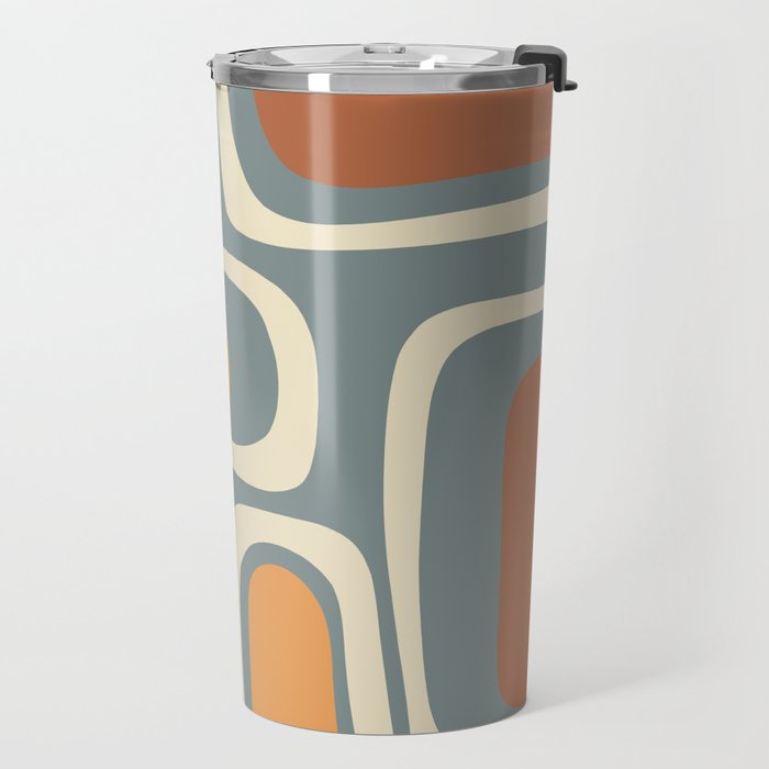 Palm Springs Retro Mid-Century Modern Abstract Pattern Slate Blue Orange Rust Cream Travel Mug Gallery Image 2