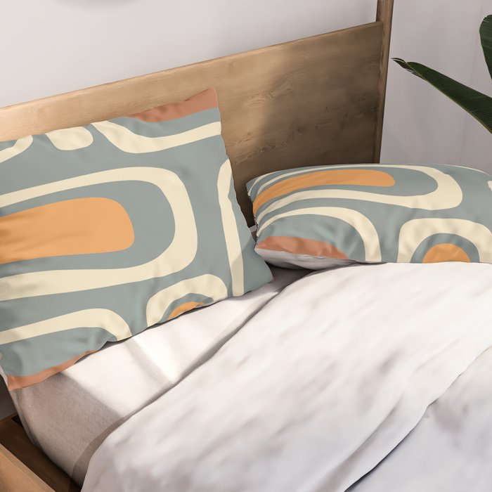 Palm Springs Retro Mid-Century Modern Abstract Pattern Slate Blue Orange Rust Cream Pillow Sham Gallery Image 2