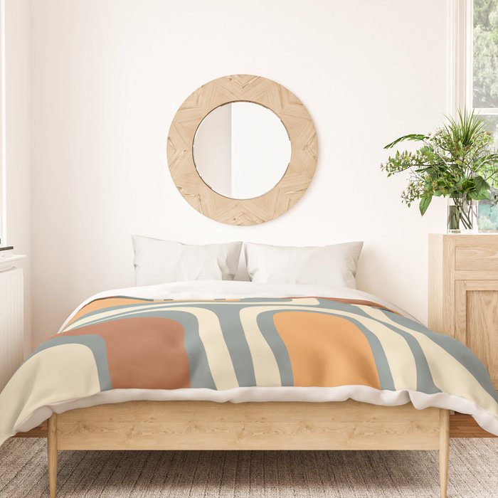 Palm Springs Retro Mid-Century Modern Abstract Pattern Slate Blue Orange Rust Cream Duvet Cover Gallery Image 3