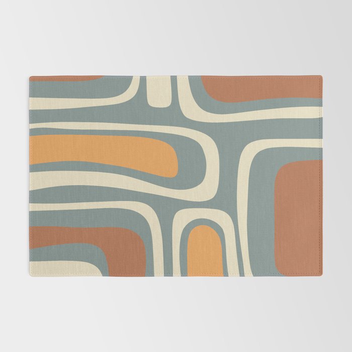 Palm Springs Retro Mid-Century Modern Abstract Pattern Slate Blue Orange Rust Cream Rug Gallery Image 2