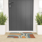 Palm Springs Retro Mid-Century Modern Abstract Pattern Slate Blue Orange Rust Cream Welcome Mat Gallery Image 3