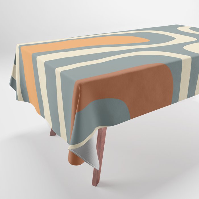Palm Springs Retro Mid-Century Modern Abstract Pattern Slate Blue Orange Rust Cream Tablecloth Gallery Image 1