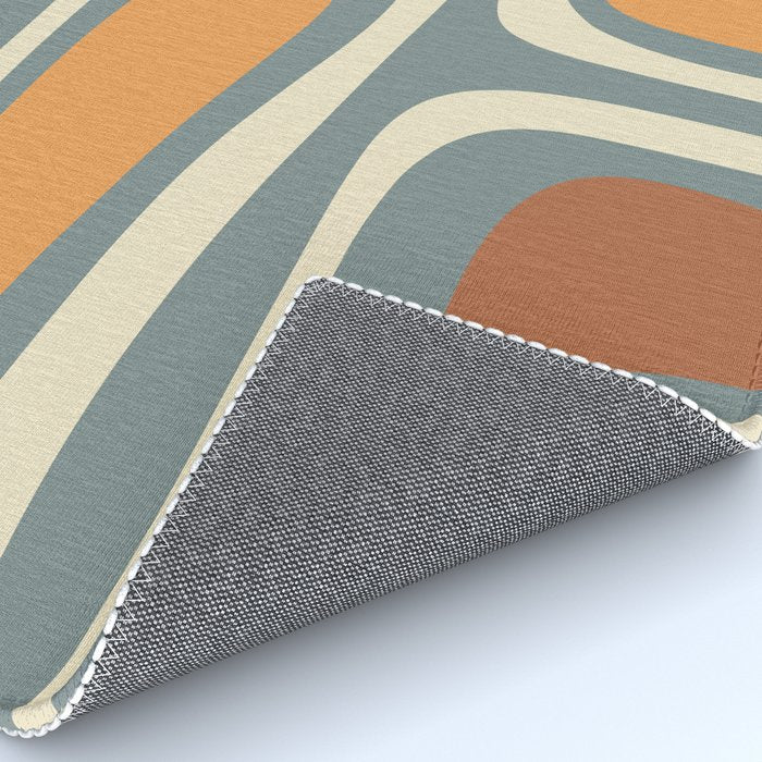 Palm Springs Retro Mid-Century Modern Abstract Pattern Slate Blue Orange Rust Cream Rug Gallery Image 4