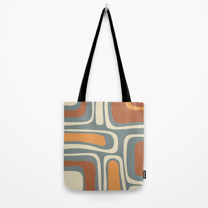 Palm Springs Retro Mid-Century Modern Abstract Pattern Slate Blue Orange Rust Cream Tote Bag Gallery Image 2