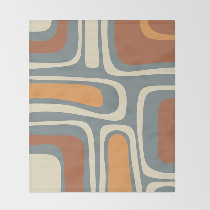 Palm Springs Retro Mid-Century Modern Abstract Pattern Slate Blue Orange Rust Cream Throw Blanket Gallery Image 2