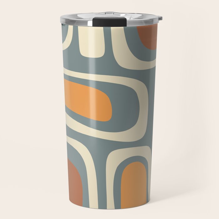 Palm Springs Retro Mid-Century Modern Abstract Pattern Slate Blue Orange Rust Cream Travel Mug Gallery Image 1