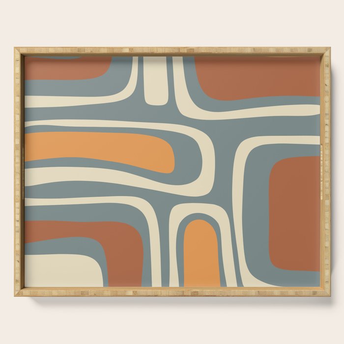 Palm Springs Retro Mid-Century Modern Abstract Pattern Slate Blue Orange Rust Cream Serving Tray Gallery Image 1