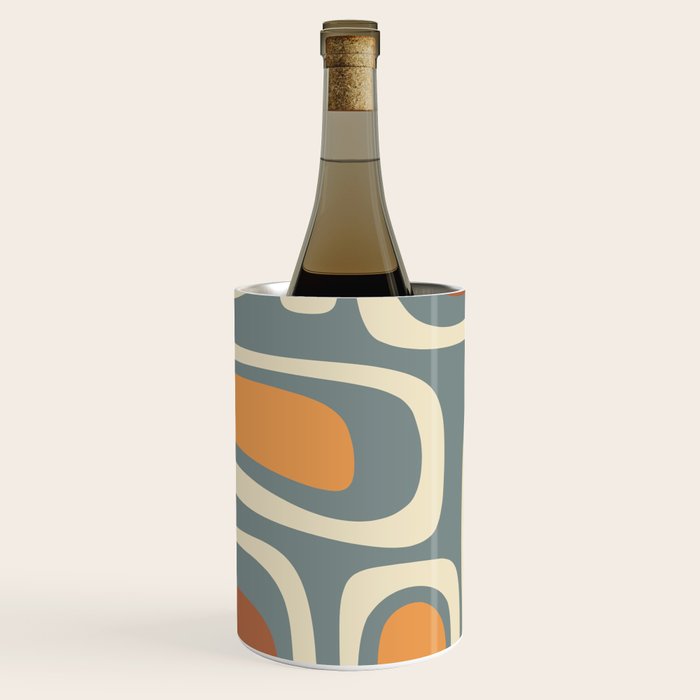 Palm Springs Retro Mid-Century Modern Abstract Pattern Slate Blue Orange Rust Cream Wine Chiller Gallery Image 1