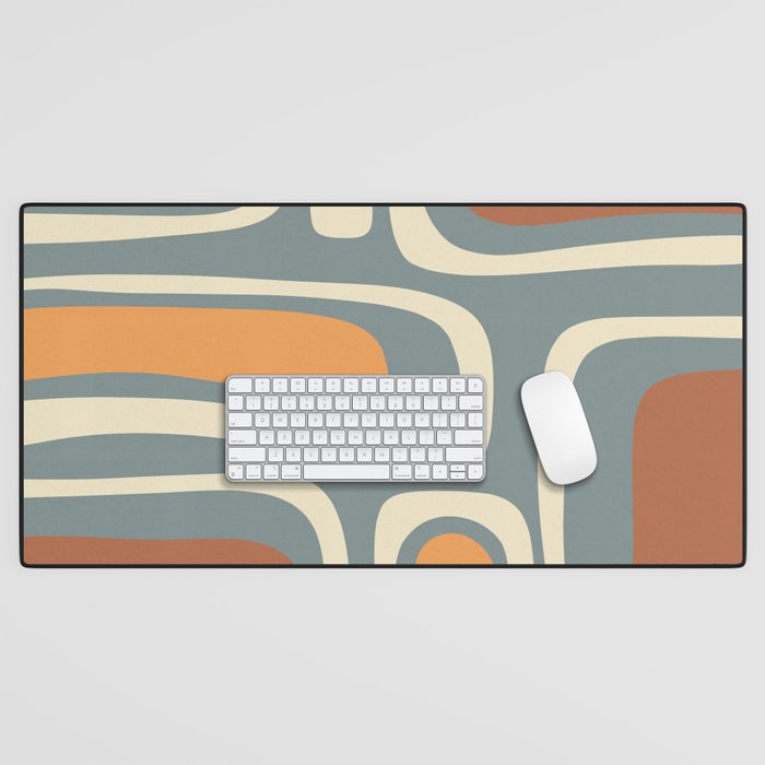 Palm Springs Retro Mid-Century Modern Abstract Pattern Slate Blue Orange Rust Cream Desk Mat Gallery Image 1