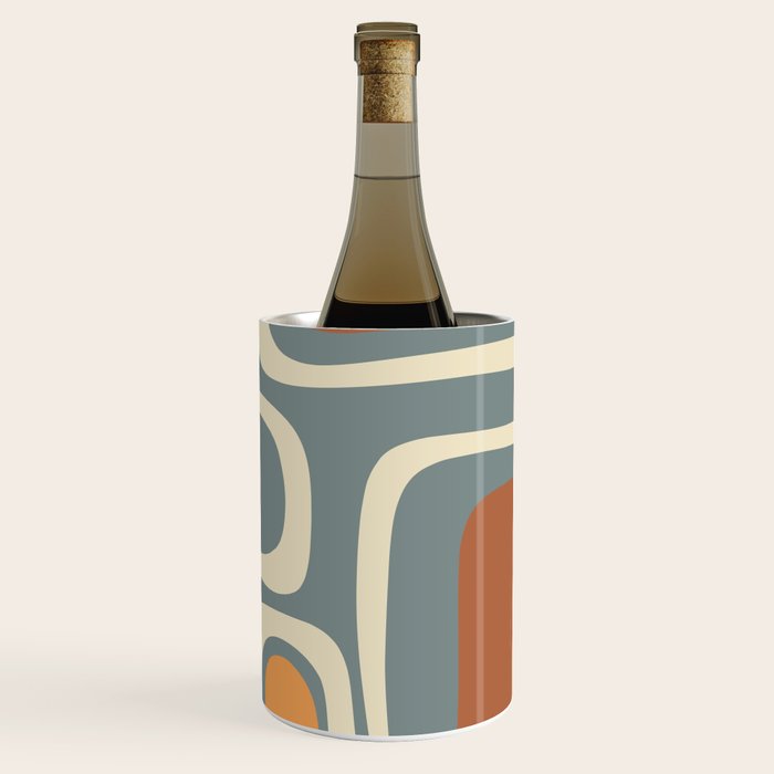 Palm Springs Retro Mid-Century Modern Abstract Pattern Slate Blue Orange Rust Cream Wine Chiller Gallery Image 3