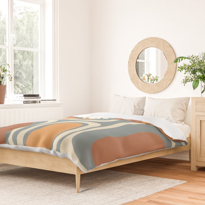 Palm Springs Retro Mid-Century Modern Abstract Pattern Slate Blue Orange Rust Cream Duvet Cover Gallery Image 2