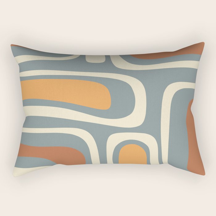Palm Springs Retro Mid-Century Modern Abstract Pattern Slate Blue Orange Rust Cream Rectangular Pillow Gallery Image 2