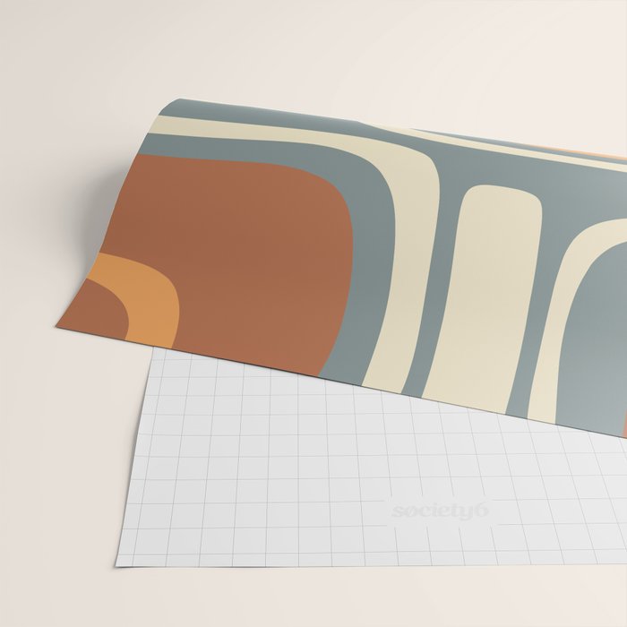 Palm Springs Retro Mid-Century Modern Abstract Pattern Slate Blue Orange Rust Cream Wrapping Paper Gallery Image 2