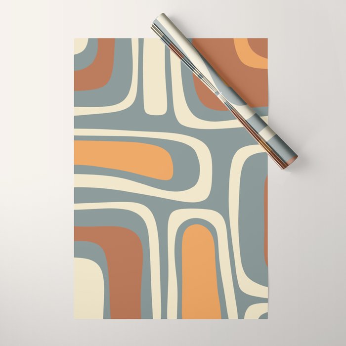 Palm Springs Retro Mid-Century Modern Abstract Pattern Slate Blue Orange Rust Cream Wrapping Paper Gallery Image 1