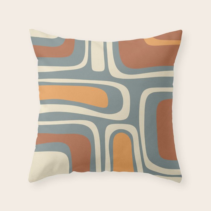 Palm Springs Retro Mid-Century Modern Abstract Pattern Slate Blue Orange Rust Cream Throw Pillow Gallery Image 6