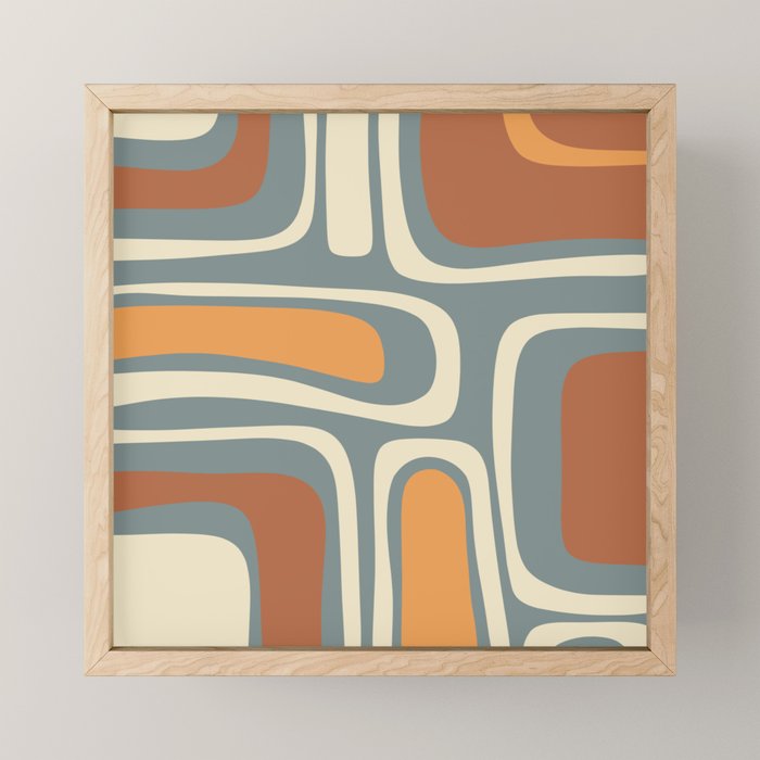 Palm Springs Retro Mid-Century Modern Abstract Pattern Slate Blue Orange Rust Cream Mini Art Print Gallery Image 1